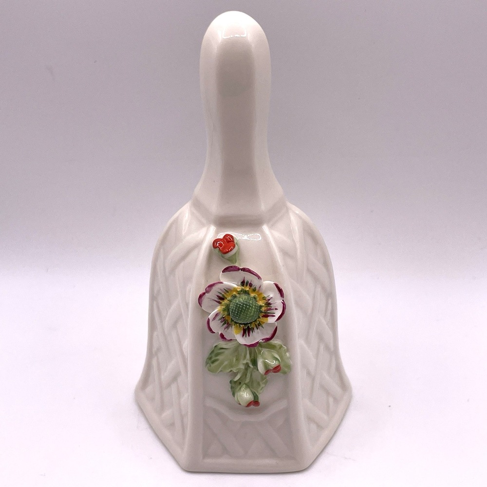 IRISH BELLEEK BELL Porcelain Figurine Strawberry Flower Green Mark 1965-1981